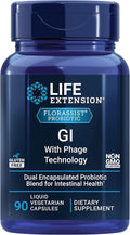 Life Extension FLORASSIST GI with Phage Technology Digestive Health probiotic Support Nutrient Absorption 7 probiotic strains bacteriophage Blend 90 Liquid Vegetarian Capsules