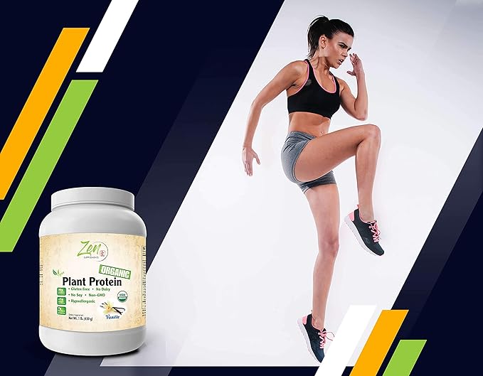 Zen Supplements - Organic Plant Protein Vanilla 1 LB-Powder - 25.5g of Organic Protein per Serving - Certified Non-GMO Gluten Free and Vegan-Friendly Organic Protein Powder.