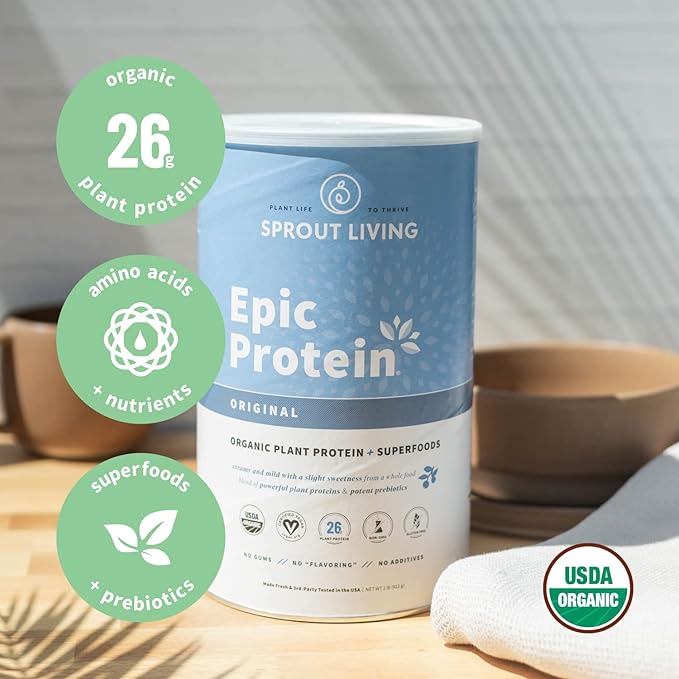 Sprout Living Epic Protein Bundle - Original Chocolate Maca &amp Vanilla Lucuma (20g Organic Plant-Based Protein Powder Vegan Superfoods) | 2lb 24 Servings