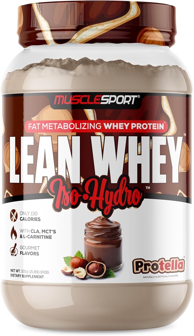 Musclesport Lean Whey Revolution™ Protein Powder - Whey Protein Isolate - Low Calorie Low Carb Low Fat Incredible Flavors - 25g Protein per Scoop - 2lb Protella