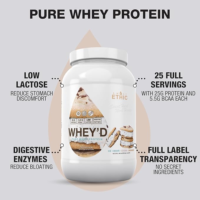 Sweat Ethic Whey'd Protein Powder 25 G Whey Protein Blend with Concentrate (30 Ounce Ice Cream Cookie Sandwich)