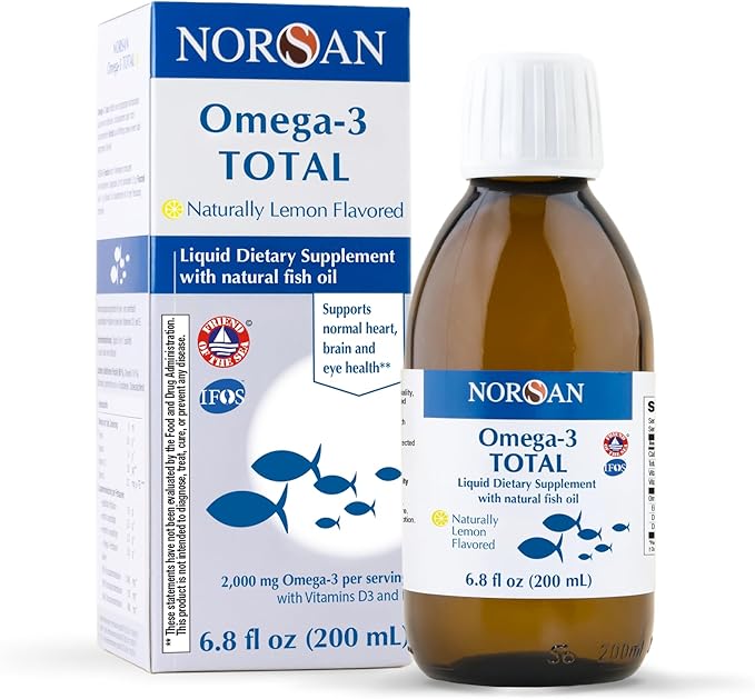 NORSAN Omega-3 Total Naturally Lemon Flavoured Liquid Fish Oil – High-Dose 2000mg Omega-3 per Serving | Supports Heart Brain &amp Vision* | Friend of the Sea Certified | 6.8 fl oz Bottle (200ml)