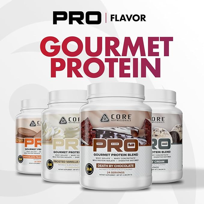 Core Nutritionals PRO Gourmet Protein Blend | Whey Protein Blend | with MCTs &amp Digestive Enzymes | Sustained Release Protein &amp Recovery Support |27 Servings (Strawberries N' Cream)