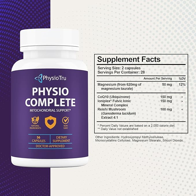 PhysioTru Physio Complete CoQ10 Supplement - Superior Nutrient Absorption Antioxidant &amp Energy Support - Coenzyme Q10 Ubiquinone with Fulvic Acid Magnesium Taurate &amp Reishi Extract - 3 Pack