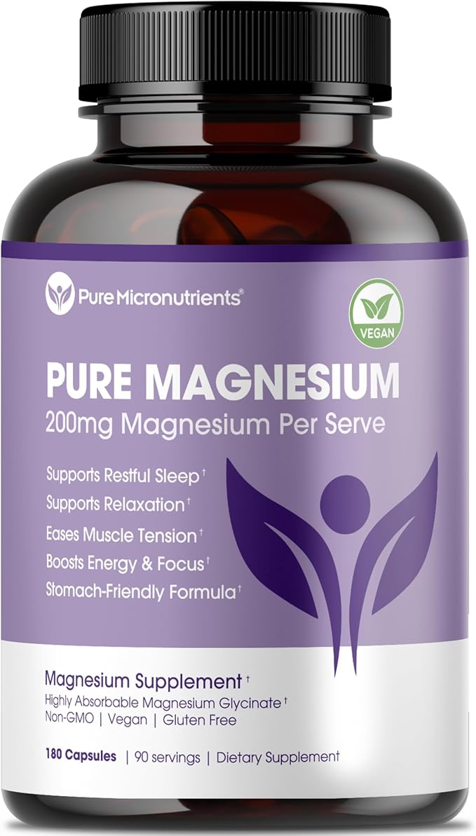 Pure Magnesium Glycinate Supplement – Highly Absorbable Chelated Magnesium to Support Sleep Muscle &amp Nerve Health Energy Relaxation &amp Bone Health – 200mg Per Serving 180 Capsules
