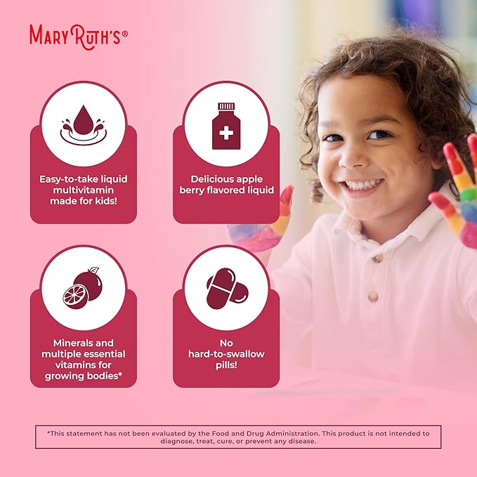 MaryRuth's Liquid Morning Multivitamin for Kids | Kids Multivitamin | Immune Support Supplement | Vitamin C | Vitamin D | Essential Nutrients | Vegan | 30-180 Servings | 15.22 fl oz