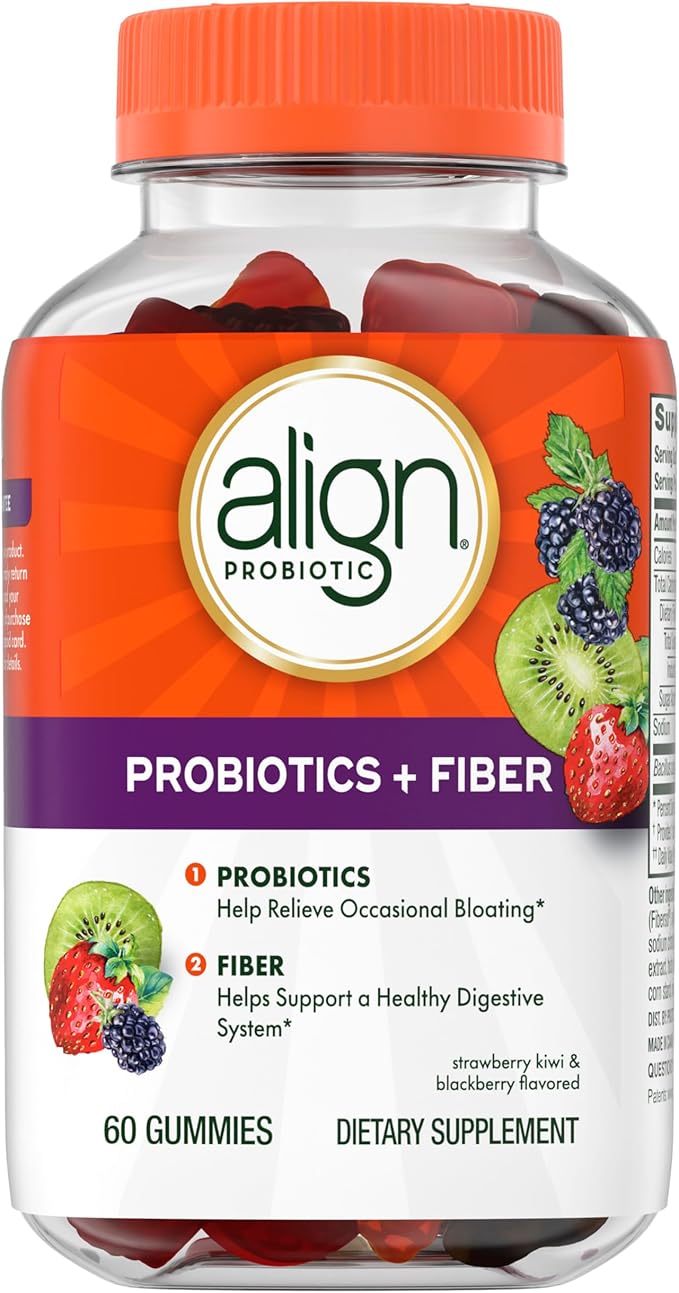 Align Probiotic Probiotics + Fiber Gummies Probiotics Help Relieve Occasional Bloating* Fiber Helps Support a Healthy Digestive System* #1 Doctor Recommended Probiotic Brand‡ 60 Gummies