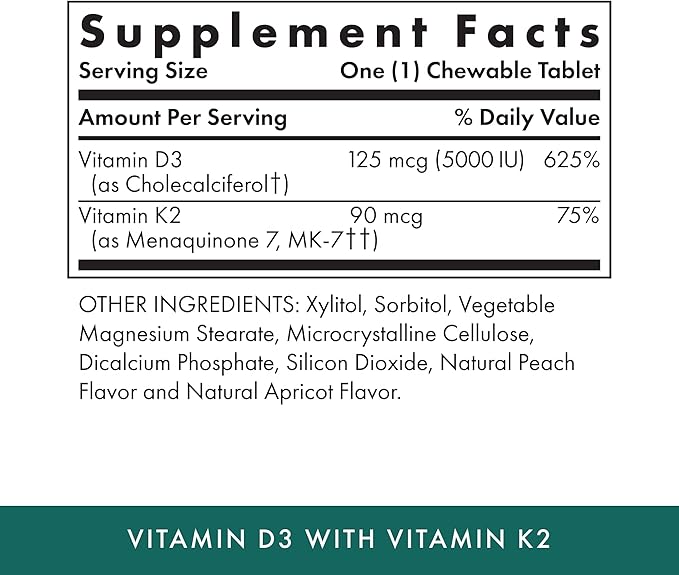 Michael's Naturopathic Progams Vitamin D3 5000 IU with Vitamin K2 Tablets 90 Count