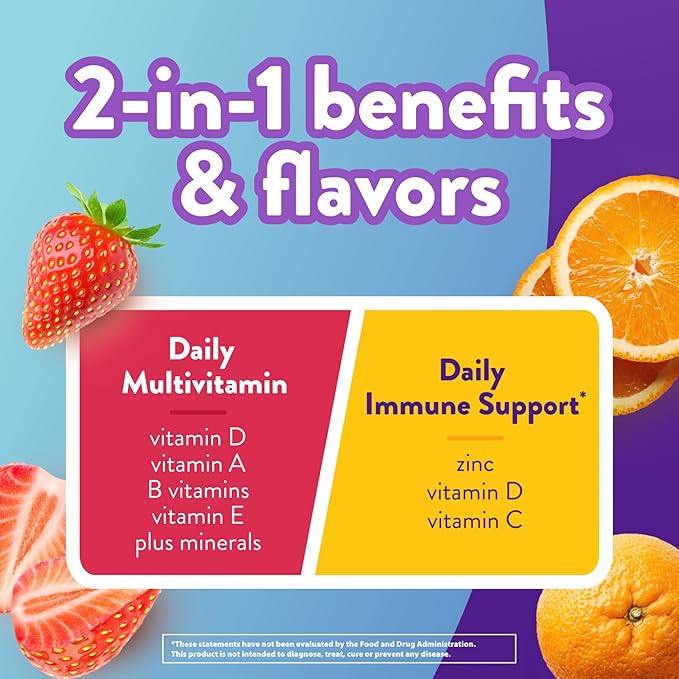 Vitafusion Extra Strength Biotin 5000 mcg Hair Skin Nails Gummy Vitamins 100 Count and Multi+ Immune Support Gummy Vitamins with Vitamin C Zinc 90 Count