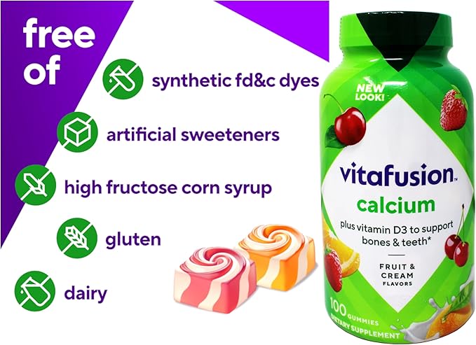 Vitafusion Calcium Adult Vitamins - 100 Gummies - 2 Pack.