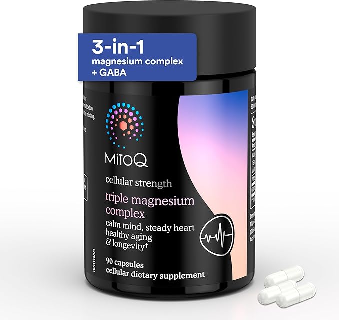 MitoQ Triple Magnesium Complex | Magnesium Glycinate Taurinate Oxide with GABA for Heart Health Stress Management &amp Deeper Sleep | High Absorption | 90 Capsules