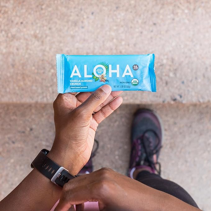 ALOHA Organic Plant Based Protein Bars Vanilla Almond Crunch 1.98-Ounce Bars (Pack of 12)