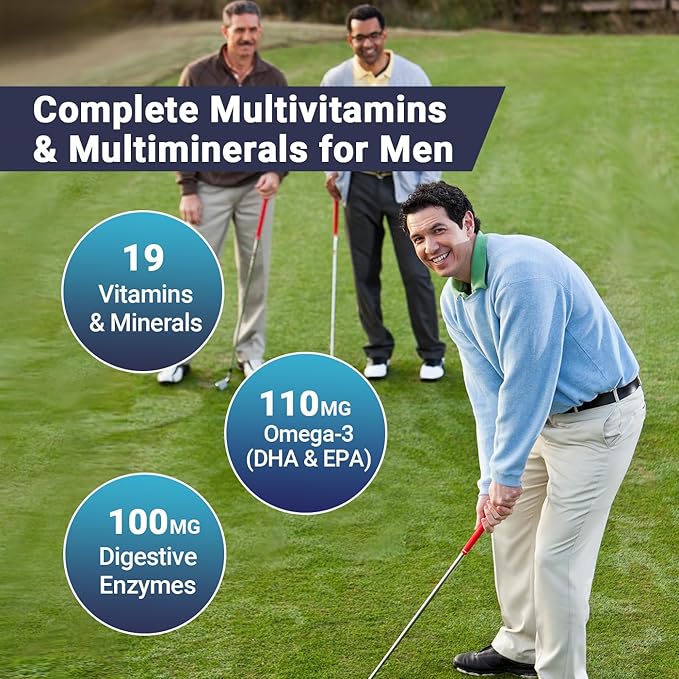 Mens Multivitamins Gummies Methylated Multivitamin with Vitamins A C D K E B Complex Omega-3 Digestive Enzymes Lycopene Calcium Magnesium - Support Brain Muscle Energy Sugar Free 120Cts