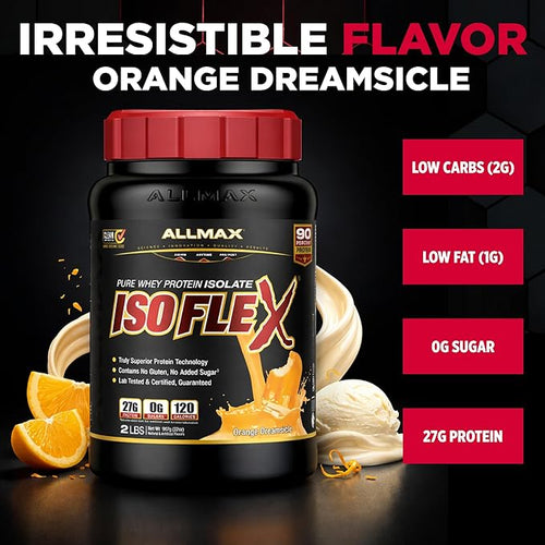 ALLMAX ISOFLEX Pure Whey Isolate Protein Powder - Gluten Free Low Lactose Sugar-Free - High-Protein Clean Keto-Friendly for Pre Post Workout Supplement for Women and Men | Orange Dreamsicle 2lb