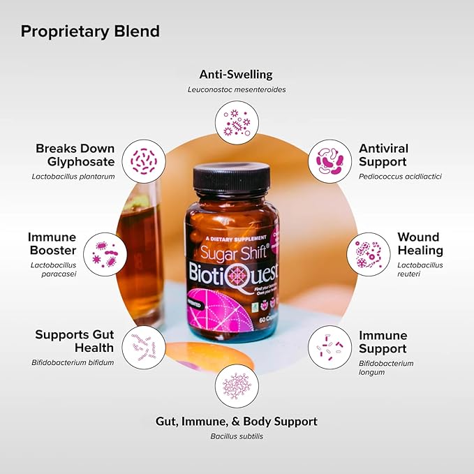 BiotiQuest Sugar Shift Probiotic | Helps Decrease Sugar &amp Carb Cravings and Supports Digestive Balance | 22 Billion CFU | Non-GMO Gluten-Free &amp Vegan | 60 Servings