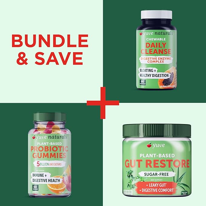 Yuve Natural Sugar Free Probiotic Gummies 5 Billion CFU Helps with Constipation Bloating &amp Leaky Gut - Vegan Gluten-Free &amp Non-GMO - 60ct