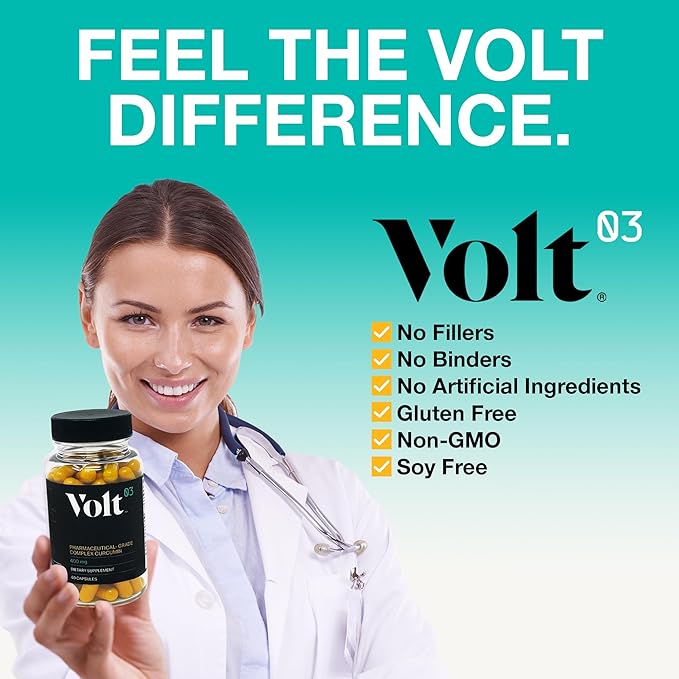 Volt03 Organic Turmeric Curcumin Capsules 400mg Complex Curcurmin - Pharmaceutical-Grade Curcumin Supplement for Joint Health Immune Support &amp Healthy Inflammation Response 60-day (2 month) su