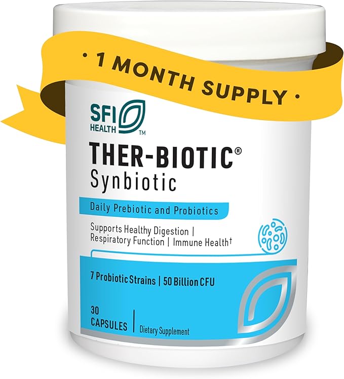 Klaire Labs SFI Health Ther-Biotic Synbiotic - Prebiotics and Probiotics for Women &amp Men - 50 Billion CFU Probiotic Capsules with Sunfiber - Digestive Health and Immune Support (30 ct)