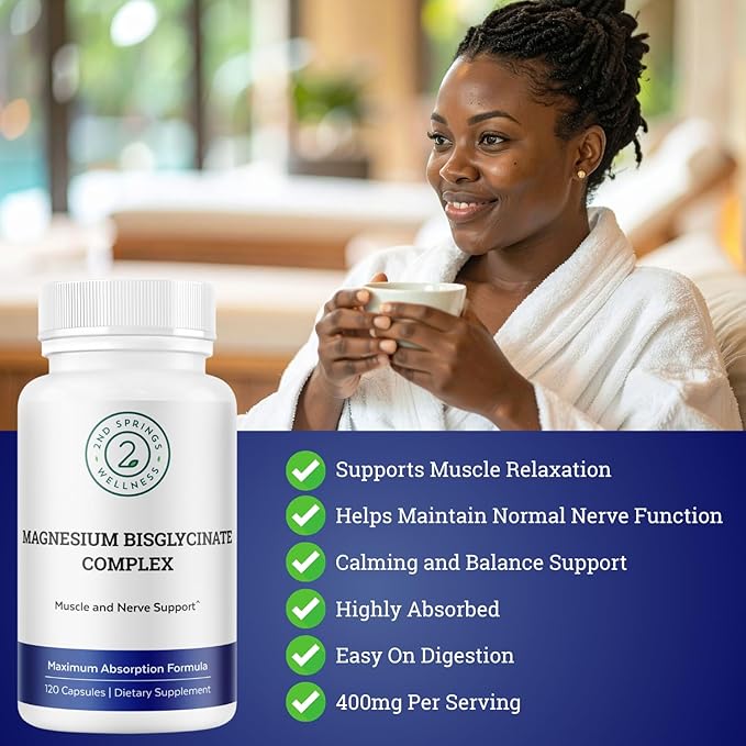 Magnesium Bisglycinate Complex 400mg – Albion TRAACS Chelated Magnesium for Maximum Absorption – Gentle on Stomach Highly Bioavailable Magnesium Supplement – 120 Capsules