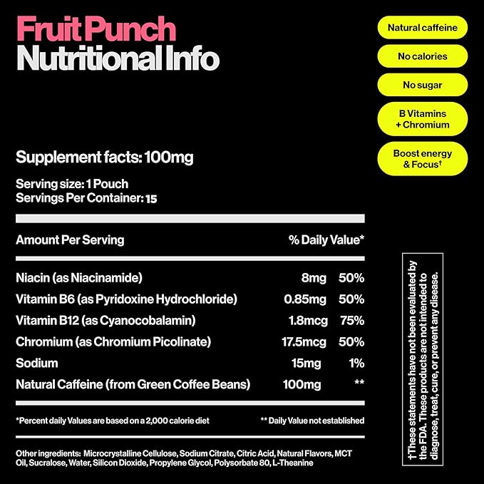 Wip Energy Pouches | 100mg Natural Caffeine | Vitamins and Minerals | 6 Pack Assorted: Sour Cherry Mint Orange Citrus Strawberry Kiwi Fruit Punch Blue Raspberry