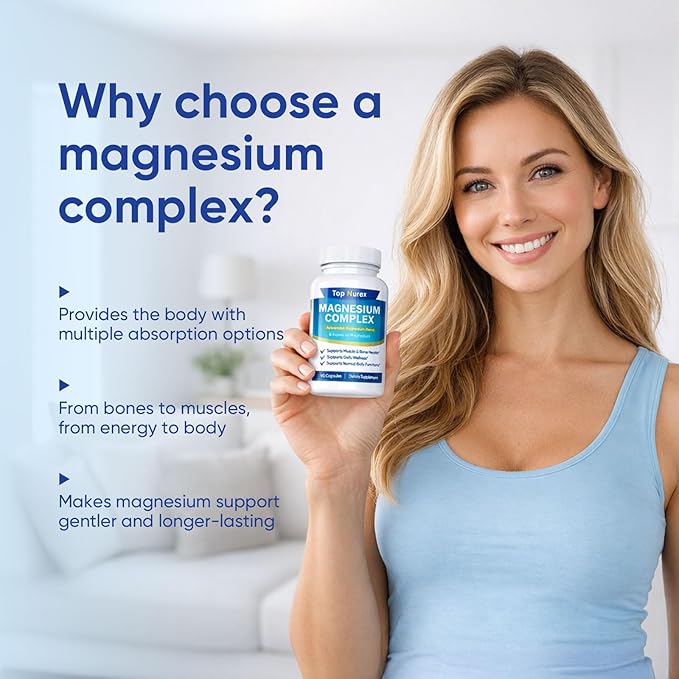 Top Nurex Magnesium Complex 1000 mg 8-Source Magnesium Blend with Glycinate Citrate Malate &amp Taurate Vegan Non-GMO Formula 90 Capsules