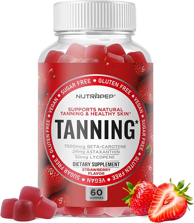 Tanning Gummies for Women - Self Tan Bronzing Supplement that Work Without Sun - No Sugar Vegan with Astaxanthin Lycopene Beta Carotene Vitamins - Glow Up Skin Health Daily Oral Tanning Chews