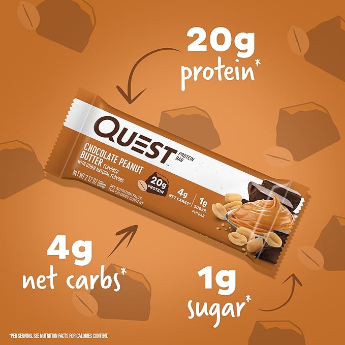 Quest Nutrition Crispy Chocolate Peanut Butter Hero Protein Bar 18g Protein &amp Chocolate Peanut Butter Bars High Protein Low Carb Gluten Free Keto Friendly 12 Count