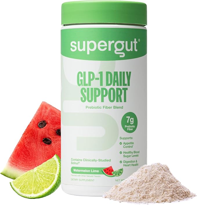 Supergut GLP1 Daily Support - Watermelon Lime - High Fiber GLP-1 Supplement Powder for Women &amp Men - Sugar-Free Drink Mix for Gut Health &amp Digestive Support (18 Servings)