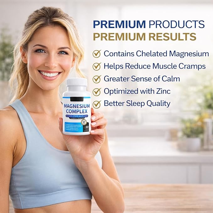 Magnesium Complex 1000 mg — 7-in-1 Magnesium (Glycinate Citrate &amp Malate) for Sleep Support Stress Relief Muscle Recovery — Vegan 60 Capsules