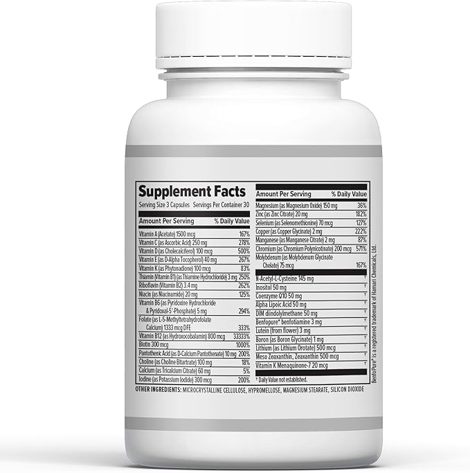 10X Health Optimize Methylated Multivitamin for Men - 90 Capsules 34 in 1 Formula with 800 mcg of Vitamin B12 5-MTHF NAC - Methyl B Complex