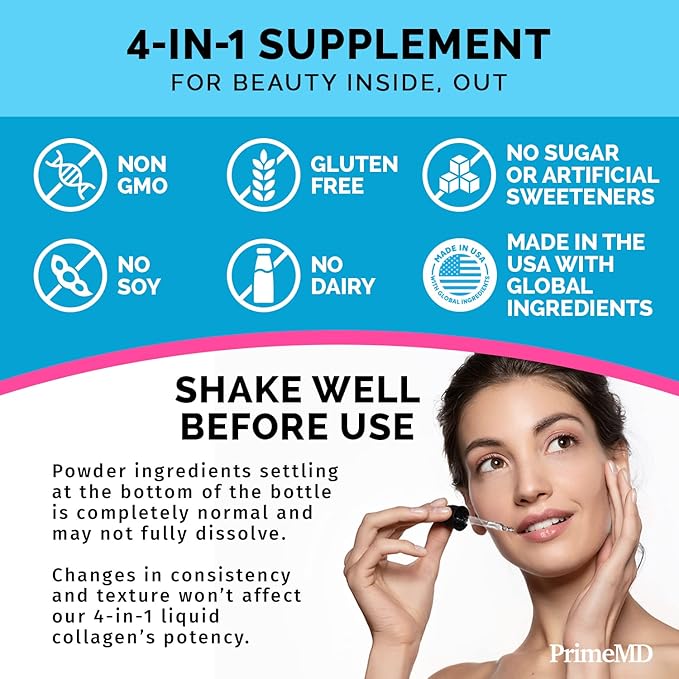 PrimeMD 4-in-1 Liquid Biotin Collagen Keratin Saw Palmetto Drops (3 Pack) Bundle - 25000mcg Hair Nails and Skin Vitamins for Women &amp Men - 2 Fl Oz Each Watermelon Flavor Gluten-Free Non-GMO