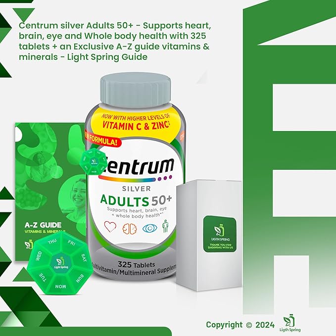 Multivitamin Silver Adults 50+ 325 Tablets with Bundle Exclusive Vitamins &amp Minerals - A to Z - Better Ligth&ampSpring Guide + Weekly Pill Organizer (3 Items)