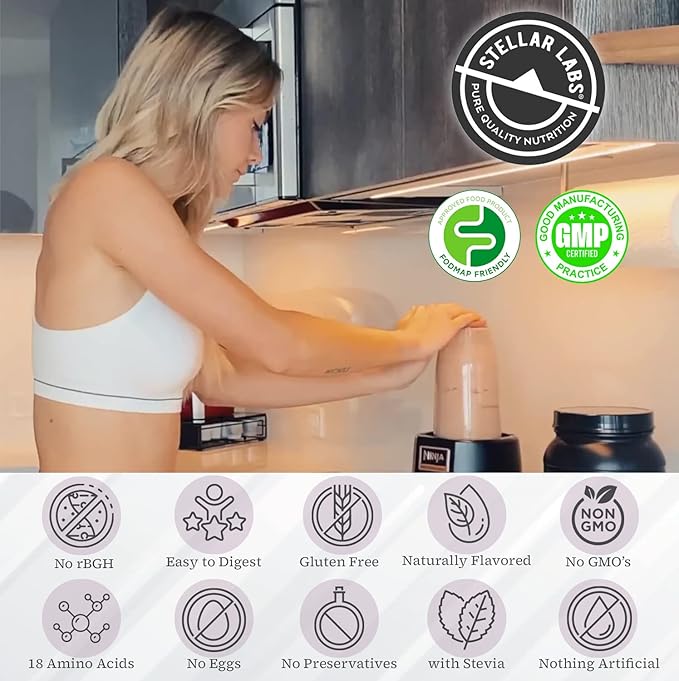 Stellar Labs Whey Protein Powder with BCAA's &amp Whey Isolate | Certified Low FODMAP Non GMO Gluten Free Soy Free Low Carb Keto with Stevia | All Natural Lean Post Workout Shakes | Salted Cara