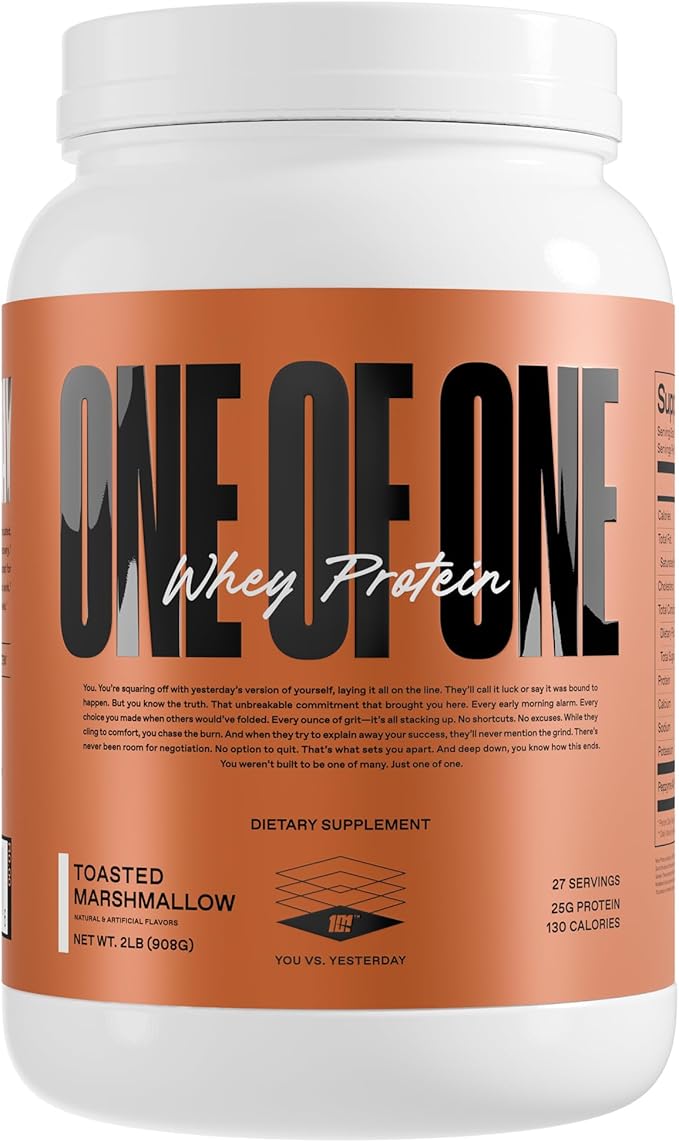 ONE OF ONE Whey Protein Powder – 25g Whey Protein Concentrate with Digestive Enzymes Gluten Free Low Carb Post-Workout Recovery – Toasted Marshmallow Flavor 2lb