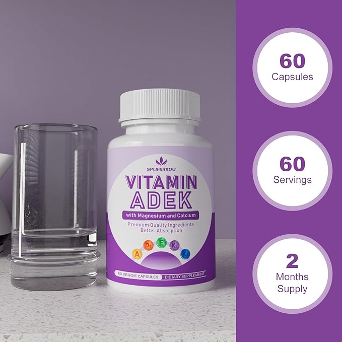ADEK Vitamins Supplement Vitamin A + Vitamin D3 + Vitamin E + Vitamin K1 + Vitamin K2 ADK Vitamin Supplement with Minerals and Antioxidants Gluten-Free 120 Capsules