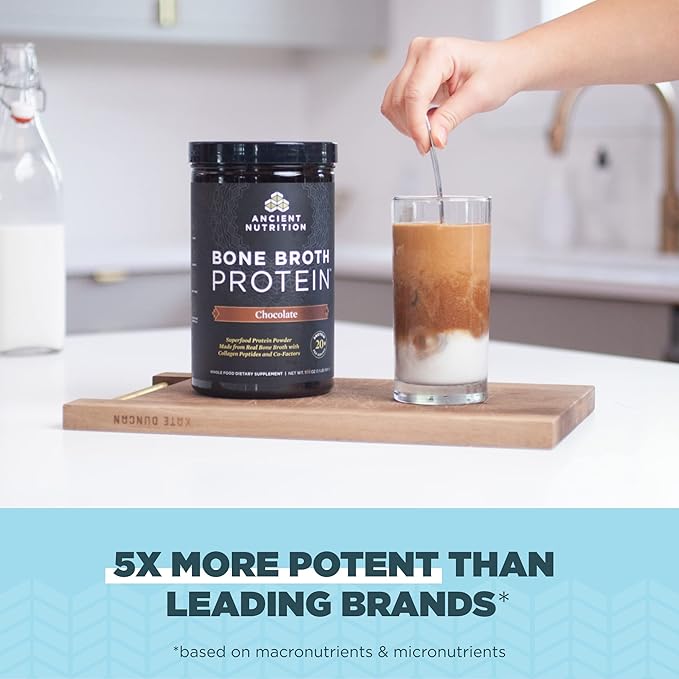 Ancient Nutrition Bone Broth Protein Powder Pure 20 Servings + Bone Broth Protein Powder Chocolate 20 Servings