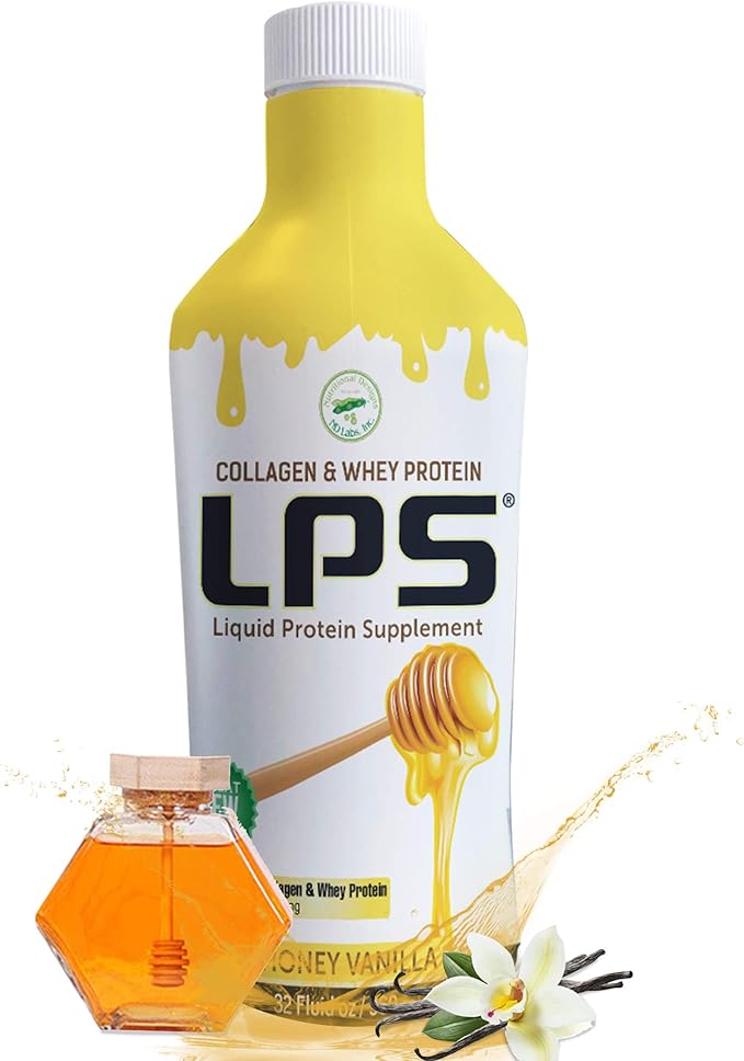 Lps Liquid Collagen &amp Whey Protein Supplement - Sugar-Free Dye-Free Non-Gmo Drink - Hydrolyzed Collagen &amp Whey Peptides Promotes Healthy Skin &amp Hair For Men &amp Women Honey Vanilla 3