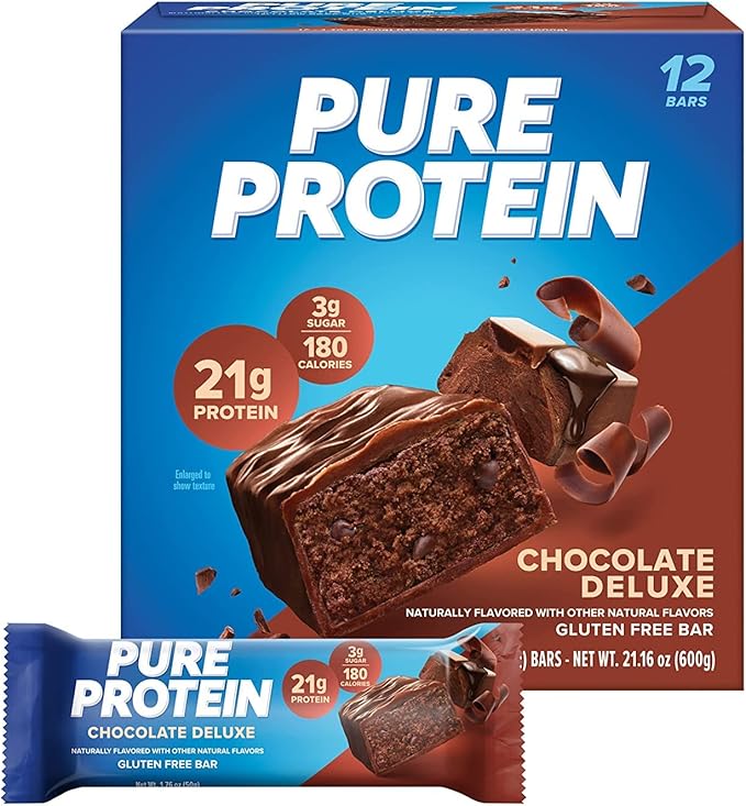 ONE Protein Bars Peanut Butter Cup 20g Protein 2.12 Ounce (12 Count) and Pure Protein Bars Chocolate Deluxe 21g Protein 1.76 oz 12 Count