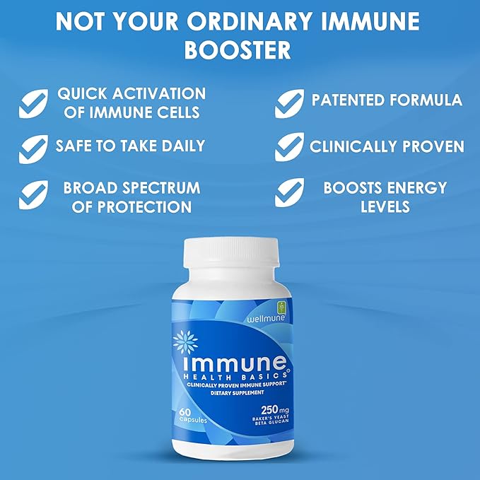 Ultra Strength Immunity - Clinically Proven Immune Support - Wellmune Highly Purified Beta Glucan - Gluten-Free Non-allergenic Non-GMO and Vegan Capsules - 60 Capsules 250 mg