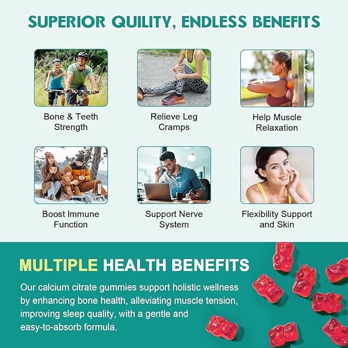 Sugar Free Calcium Citrate 1200mg with Vitamin D3 Supplements Gummies Calcium Gummies with Vitamin D3 K2 for Women &amp Men Raspberry Flavor 60 Day Supply