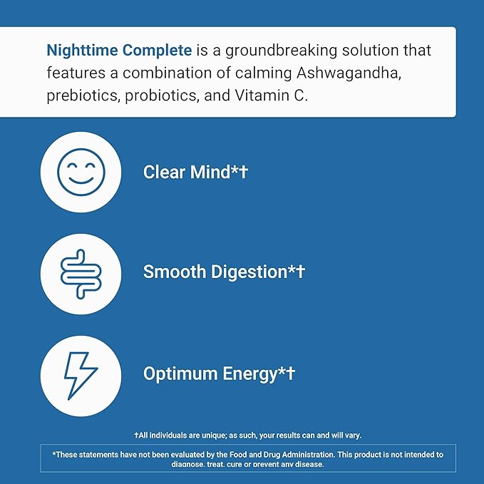 Nighttime Complete by Activated You Daily Wellness Drink for Gut Health with Ashwagandha - Raspberry Lemonade with Prebiotics Probiotics Vitamin C - Supports Relaxation &amp Digestion Plant-Based