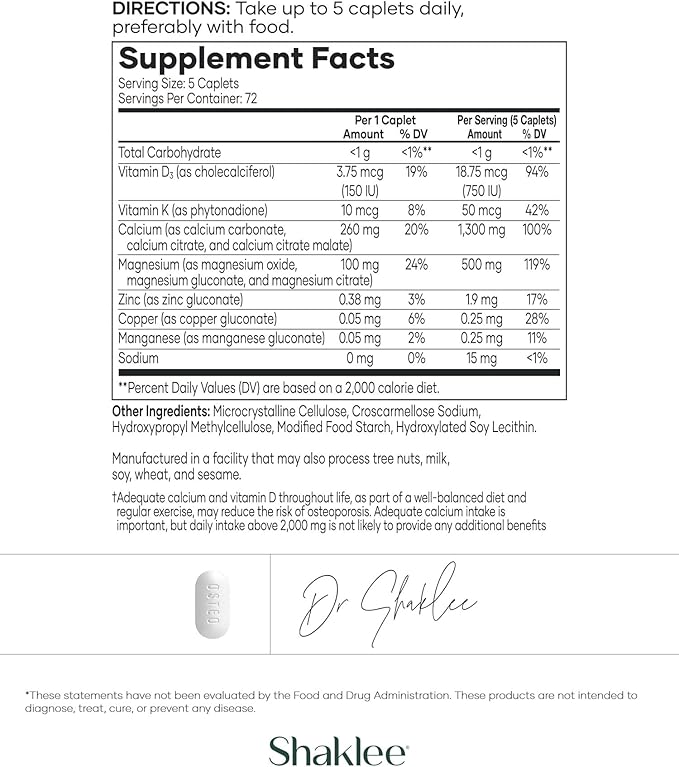 Shaklee OsteoMatrix® - Build &amp Maintain Strong Bones - 100% DV Calcium &amp Magnesium - Vitamins D &amp K - Zinc Manganese - Clinically Tested for Absorption - 360 Caplets