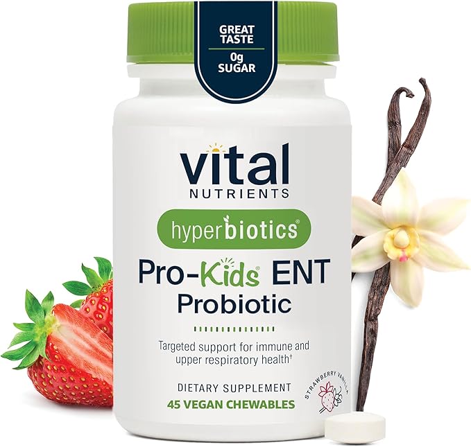 Hyperbiotics Vital Nutrients Children’s Health Bundle – ENT Formula with BLIS (45 Sugar-Free Strawberry-Vanilla Chewables) &amp Daily Digestive Support (60 Sugar-Free Orange Tablets) for Gut &amp Im