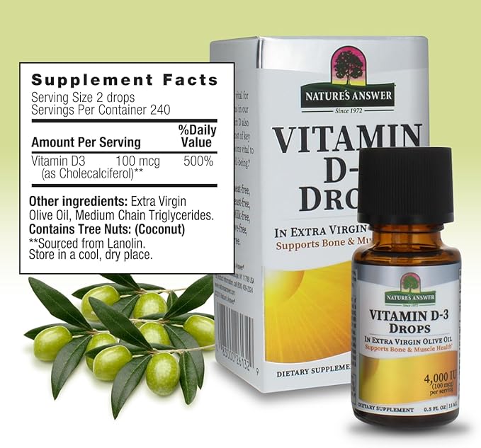 Natures Answer Platinum Vitamin D3 4000 IU Supplement Liquid Drop 0.5 Ounce - 2 per case. | Immune Booster | Promotes Muscle &amp Bone Health