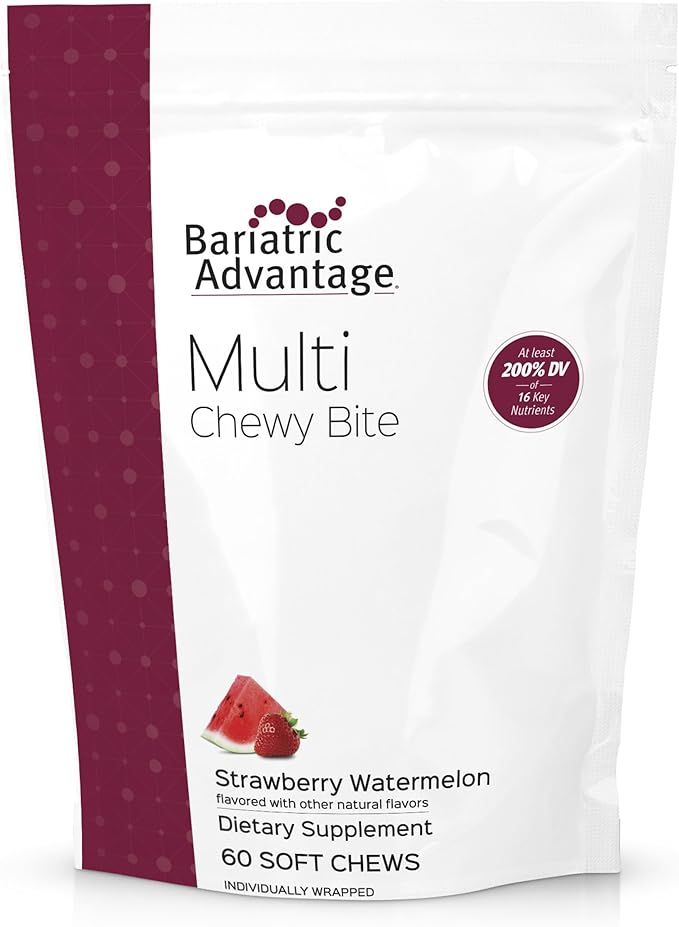 Bariatric Advantage Multi Chewy Bite - Soft Chew Multivitamin for Bariatric Surgery Patients - Chewable Multivitamin with Folic Acid Vitamin D3 &amp More - Strawberry Watermelon Flavor - 60 Count