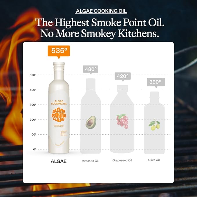 Algae Cooking Club Chef-Grade 100% Algae Cooking Oil - Avocado Oil Alternative - 535°F High Smoke Point - Omega-9 Rich Neutral Buttery Flavor - Seed Oil-Free - For Searing Baking Frying (2 16 fl o