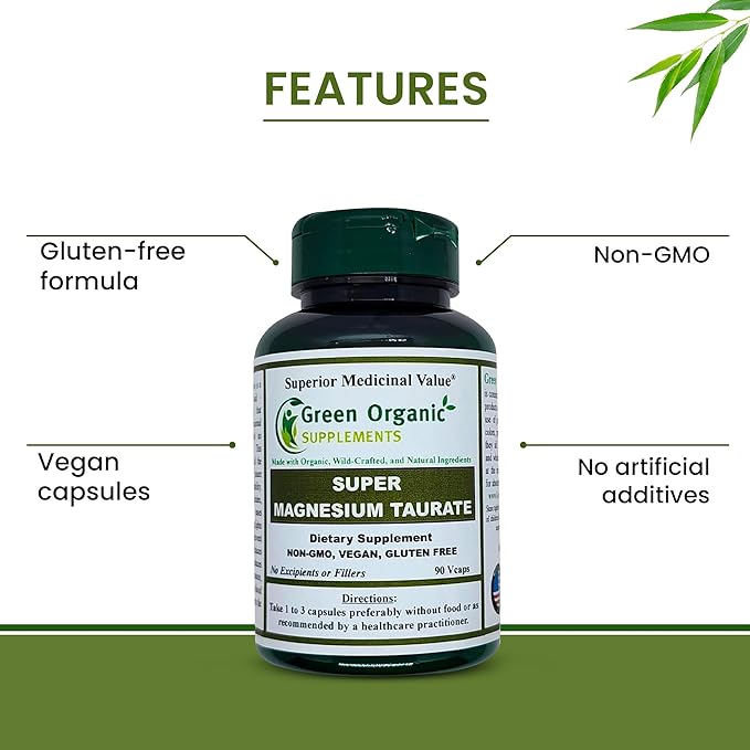 Magnesium Taurate High Absorbable 90 VCaps Non-GMO Vegan &amp Gluten Free Made with Organic Wild-Crafted and Natural Ingredients (Pack of 3)