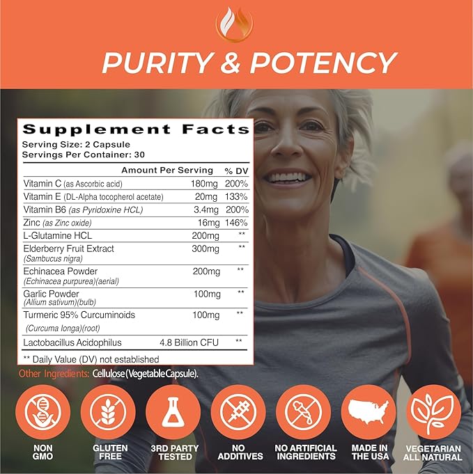 THE ENCLARE NUTRITION Immune Support Vitamins with Vitamin C Elderberry Zinc Echinacea Turmeric Curcumin Garlic. 10in1 Immunity Defense Supplement Booster for Adults. Veg Capsules 60ct (3)