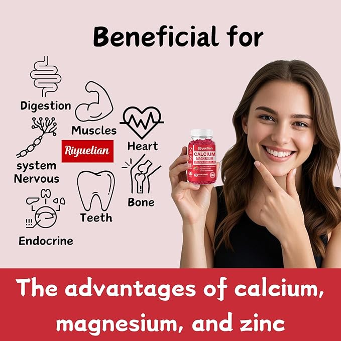 Calcium Gummies + Magnesium &amp Zinc with Vitamin D3 &amp K2 High Absorption Calcium Supplement for Bone Teeth &amp Immune Support Non GMO Vegan 120 Count