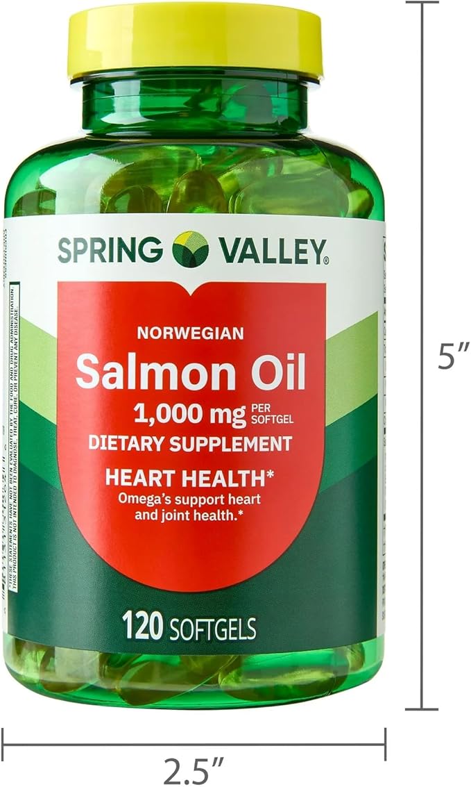 SUREFECT Spring Valley Norwegian Salmon Oil 1000mg - 120 Softgels - Omega-3 EPA &amp DHA - Heart &amp Brain Support Organizer.